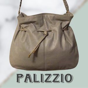 Vintage‎ Palizzio Leather Shoulder Bag, Gray, Lizard Pull Cord, Braided Strap